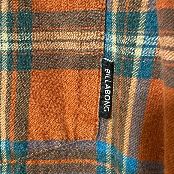 Billabong orange button up light flannel plaid shirt large men's size - Picture 4 of 4